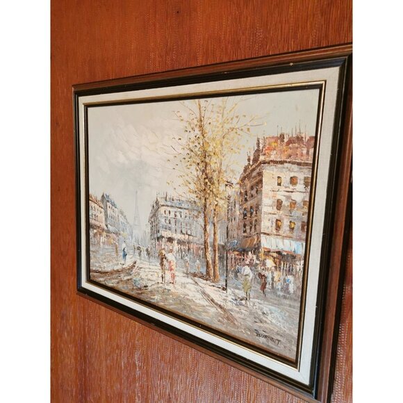 C. BURNETT Oil Painting PARIS Market Street Scene EIFFEL TOWER Impressionist 60s - Picture 3 of 7